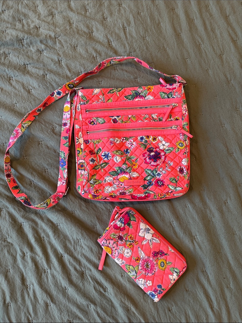 Vera Bradley Hot Pink Floral Quilted Crossbody with Matching Wristlet